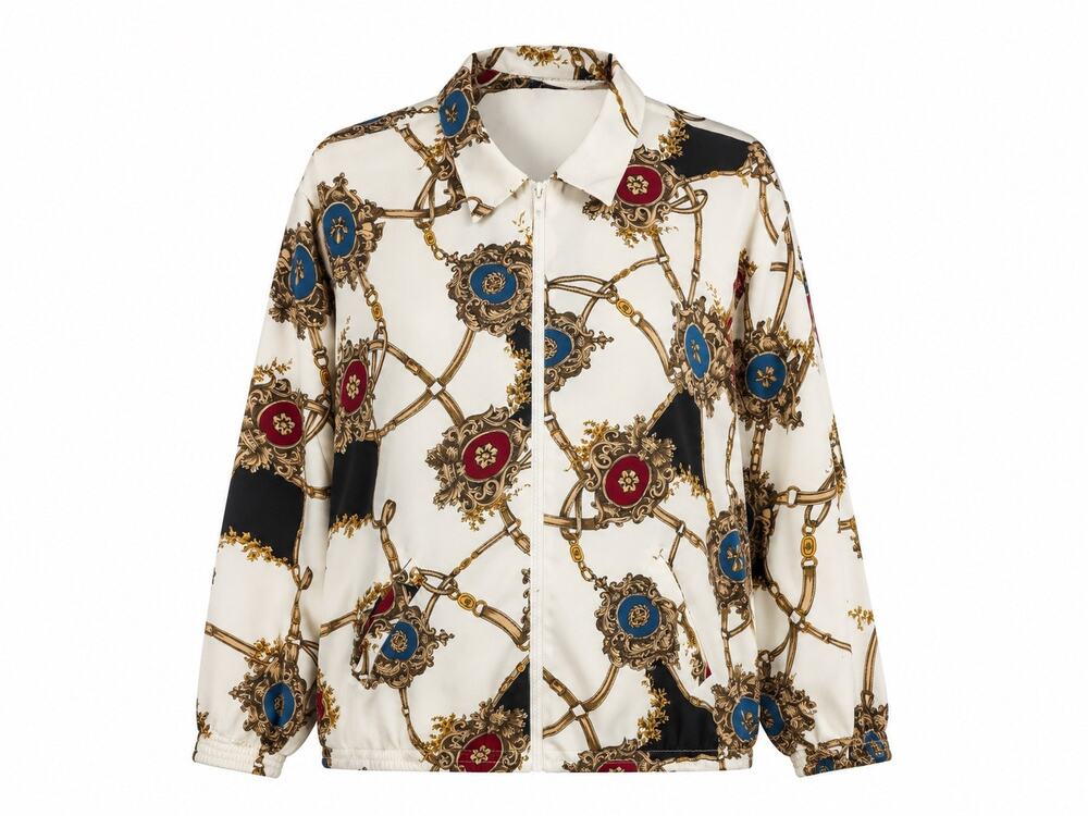Vintage 90s Baroque Chain Print Bomber Jacket Zip Front Byer California Size 16